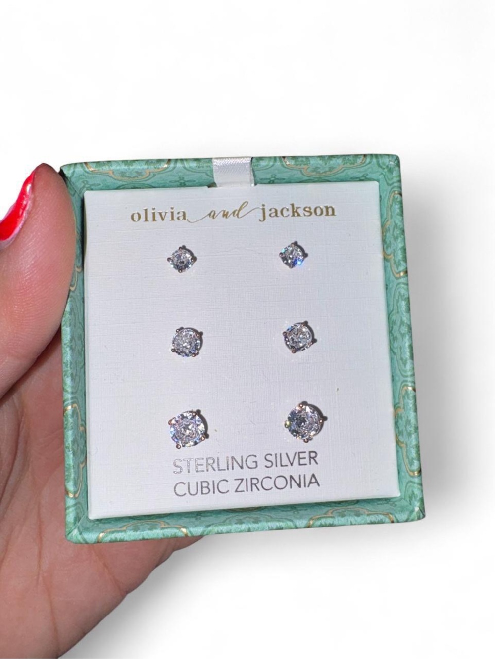 Sterling Silver Cubic Zirconia Stud Earring Set - Clear